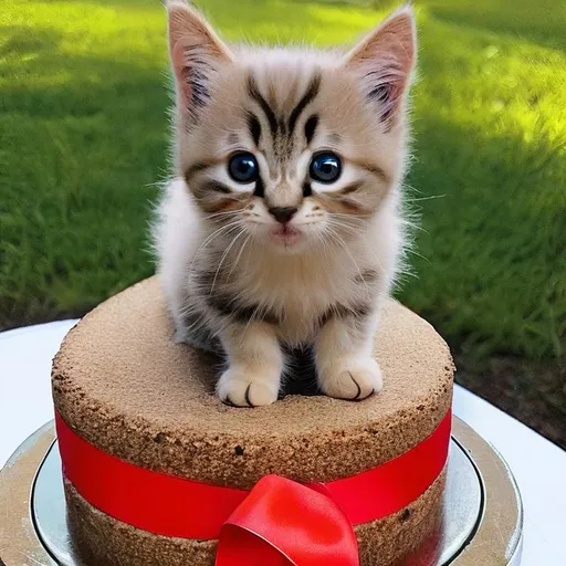 Prompt: kitten sitting on a cake