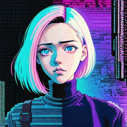 Prompt: Sad beautiful half body Caucasian woman, anime, detailed hazel eyes, 90s attire, pixelated, distorted, glitch art, weirdcore, kimoicore, creepy, horror, technocore 90s aesthetic, retro, vaporwave, animecore, computer, bedroom, lo-fi, glitchcore, synthwave, dystopian, UHD, 8k, highest quality, highly detailed background, rain in background, night time, highly detailed digital painting, dreamlike, surreal, by Kuvshinov Ilya and Junji Ito