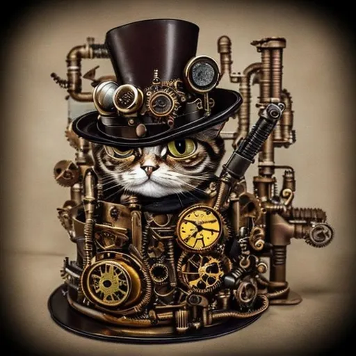 Prompt: Steampunk cat top hat guns n’roses

