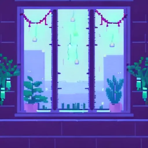 lofi aesthetic rainy evening window with plants and...