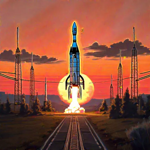 Prompt: Realist rocket sunset 