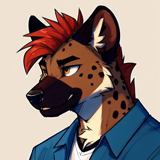 Prompt: score_9, score_8_up, score_8, solo, anthro, male, (by_keavemind), hyena, portrait