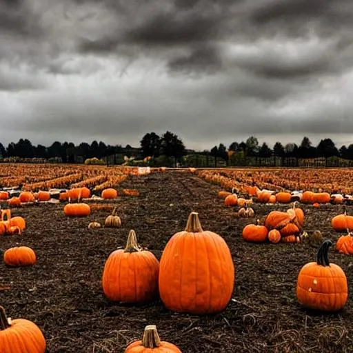 A pumpkin patch on a cloudy fall day | OpenArt