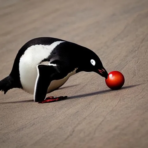 Prompt: Penguin hitting a hole with a bowling ball