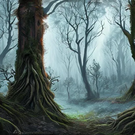 Prompt: rotting, decaying blighted  forest, 4k, high detail, fantasy art, digital painting, high resolution, dark