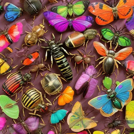 Prompt: Entomology specimens diorama in the style of Lisa frank 