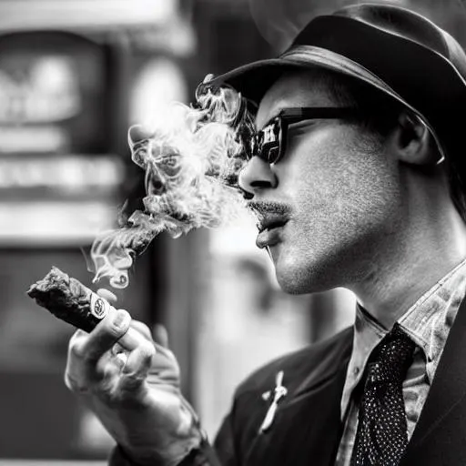 Prompt: men Smoking cigar mafia person