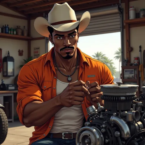 Prompt: Inside a gritty garage, @TRzJfEbYXKjmZAhFV8fB  wipes grease off his hands as he tunes a custom engine. His face is focused. No audience. No applause. Just the grind. Sunlight spills in through half-open shutters. Mood: the work speaks louder than words.