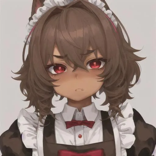 femboy, young man, maid outfit, brown hair, tan skin...