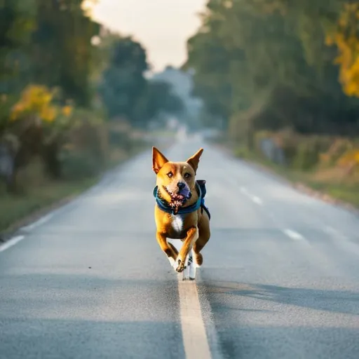 Prompt: A dog running on the road
