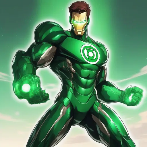 Prompt: 
Green Lantern in Iron Man suit anime artstyle