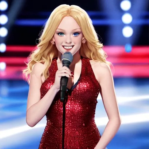 Prompt: A blonde red girl winning America's Got Talent