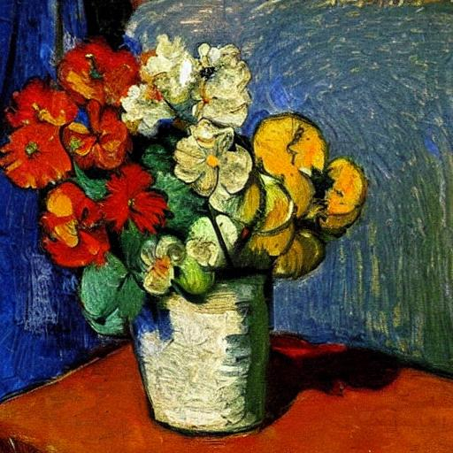 Flower pot on table oil, impressionism, picasso