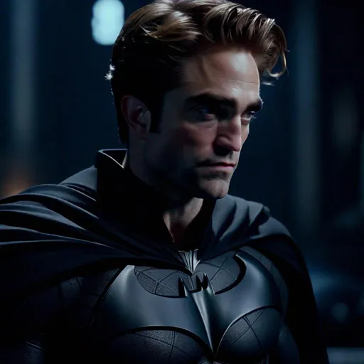 Prompt: Screen grab of {Robert Pattinson as batman}, in {classic 80s dark fantasy movies} {directed by tim Burton} perfect composition, hyperrealistic, super detailed, 8k, high quality, trending art, trending on artstation, sharp focus, studio photo, intricate details, highly detailed,happy face, by greg rutkowski