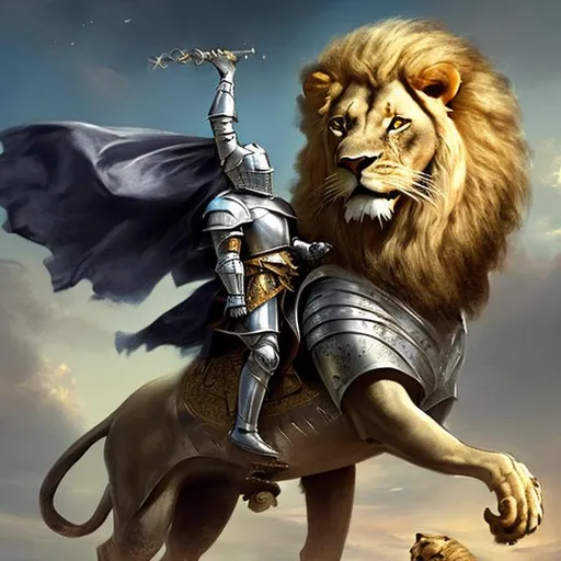 Prompt: knight riding a lion
