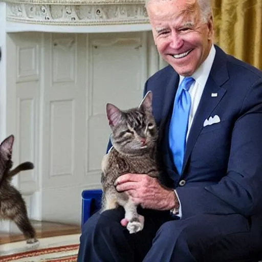 Prompt: Biden with Yuumi on him