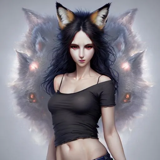 Prompt: arttic fox, gorgeous, stunning body female furry, jeans, t-shirtHighly detailed photo realistic digital artwork. High definition. Face by Tom Bagshaw and art by Sakimichan, Android Jones" and tom bagshaw, BiggalsOctane render, volumetric lighting, shadow effect, insanely detailed and intricate, photorealistic, highly detailed, artstation by WLOP, by artgerm