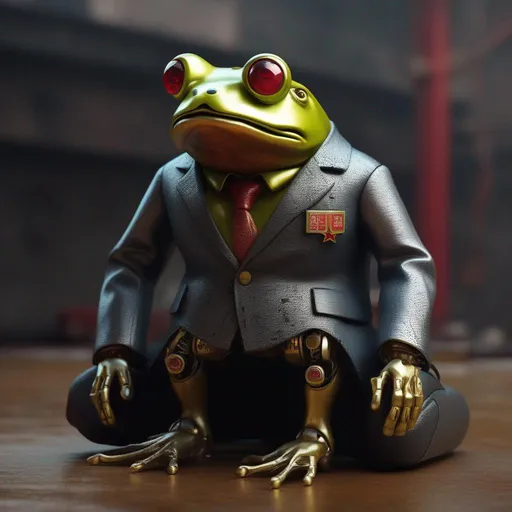 Prompt: Masterpiece, Best Quality, cybernetic communist lenin frog 3d model, in the style of surreal cyberpunk iconography, full body shot, steelpunk, photobashing, dieselpunk, communist, leica r8, 8k, UHD, HDR. 

