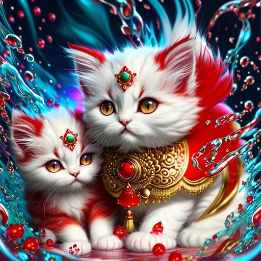 Prompt: cotton surreal puffy liquid red gold silver jade (Beautiful {Fluffy!!! Persian}kitten plasma), hyper realistic,  expansive psychedelic background, hyper realistic, 8K --s99500