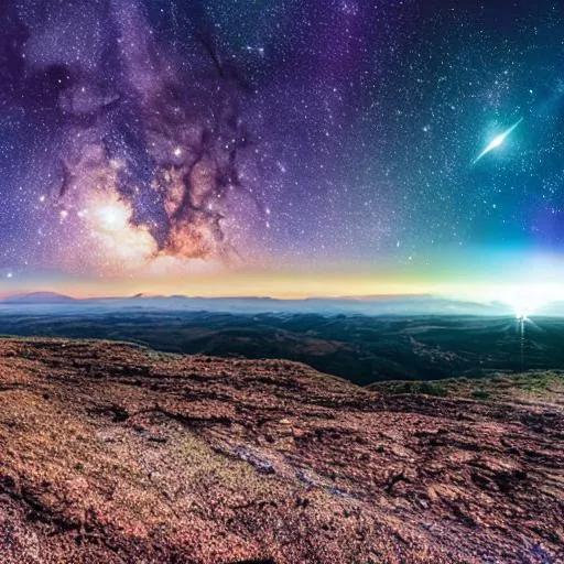 Prompt: long shot scenic professional photograph of a distant galaxy, perfect viewpoint, highly detailed, wide-angle lens, hyper realistic, with dramatic sky, polarizing filter, natural lighting, vivid colors, everything in sharp focus, HDR, UHD, 64K
