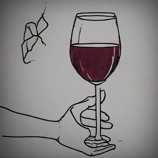 Prompt: A hand drawn picture of a hand holding a wine glass, simple lines
