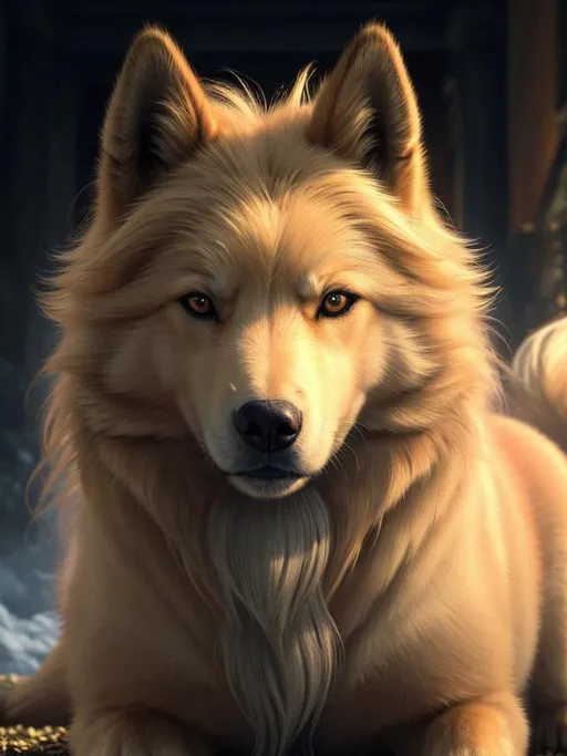 Prompt: 8k, 3D, UHD, masterpiece, oil painting, best quality, artstation, hyper realistic, photograph, perfect composition, zoomed out view of character, 8k eyes, Portrait of a (beautiful Ninetales), {canine quadruped}, thick glistening deep gold fur, deep sinister (crimson eyes), ageless, lives a thousand years, epic anime portrait, vindictive, angry, growling, vengeful, wearing a beautiful (silky crimson collar), presenting magical jewel, billowing gold mane with fluffy golden crest, golden magic fur lighlights, studio lighting, animated, sharp focus, intricately detailed fur, graceful, regal, cinematic, possesses fire element, blizzard, snow mountain, magnificent, sharp detailed eyes, beautifully detailed face, highly detailed starry sky with pastel pink clouds, ambient golden light, plump, perfect proportions, vector art, nine beautiful tails with pale orange tips, insanely beautiful, highly detailed mouth, symmetric, sharp focus, golden ratio, complementary colors, perfect composition, professional, unreal engine, high octane render, highly detailed mouth, Yuino Chiri, Anne Stokes