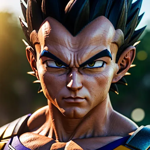 Hyperrealistic, high definition live action full body portrait of vegeta