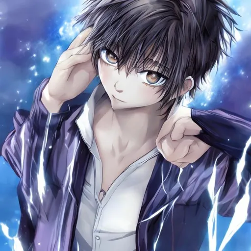 OpenDream - anime profile picutre of a boy with brown hair blue