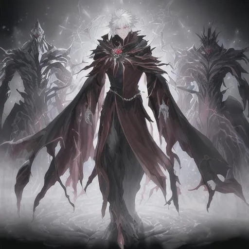 Prompt: One male figure, a humanoids monster made of flesh and bone with red eyes, full body, in a shape of a wizard in robes, absolutely astonishing, razor-sharp focus, (masterpiece), volumetric lighting, light beams, bokeh, UHD, 16k, HDR, ((((best quality)))) beautiful detailed bright eyes glowing with infinite energy,