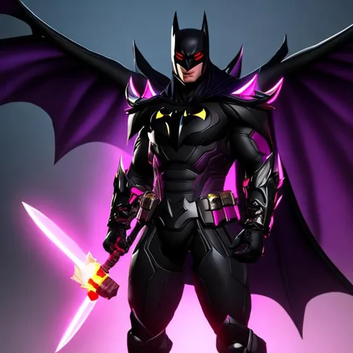 Prompt: demon batman wearing void armour  with void axe