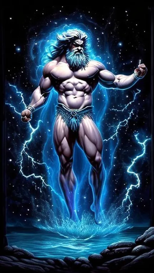 Prompt: God Zeus white dressed angry man in ancient Greece with his brother Poseidon God of the sea, blue dressed , white long hair, stars, nebulas, galaxies, fantasy, gorgeous, pumped body showing, buxom, thunders, Acropolis background, thunders, water, ocean, five fingers in each hand, Greek details, God holding lightening, high quality, 8k 