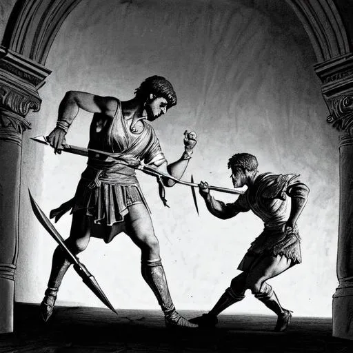 A Roman Stabbing Another Roman In The Back With A Da... | OpenArt