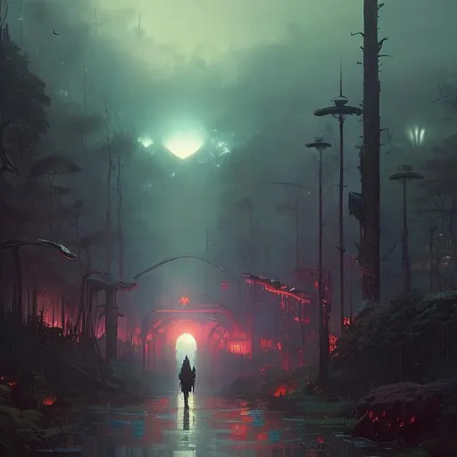 Prompt: dark ominous trumpet blues jazz futuristic, insane details, volumetric lighting, reflection, cinematic film look, super realistic by grimshaw, thomas cole, ismail inceoglu, winslow homer, greg rutkowski, gerald brom, marc simonetti, simon stalenhag, anton fadeev, donglu yu