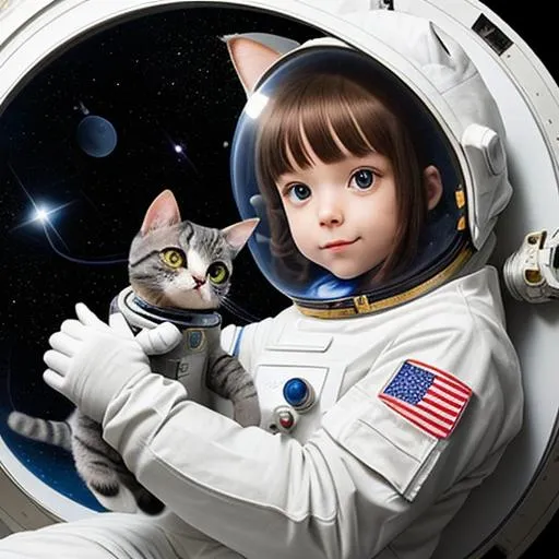 Image AI: Open Art: Cute cat wearing a space suit floating in space 