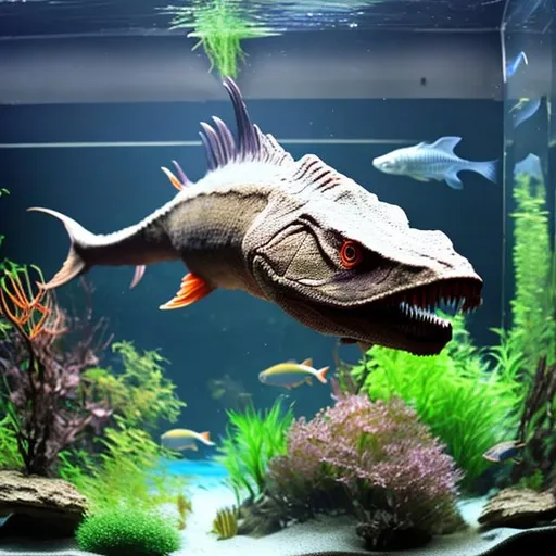 Prompt: dinosaur fish in aquarium


