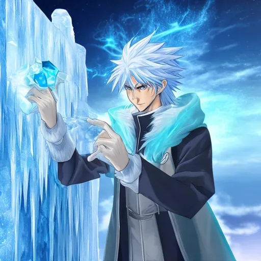 Prompt: Anime ice wizard creating a ice wall