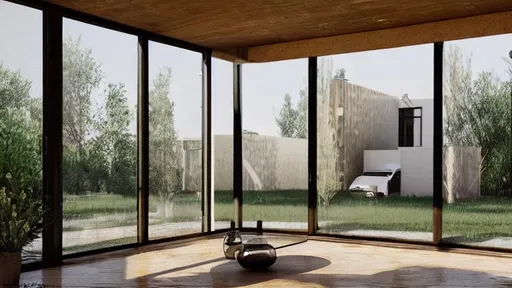 Prompt: Cinematic  photo of the Interior of a modern contemporary rustic house,persian architecture, salvatore dali, minimal,brick and wood,glass,color, plants, pavimento, accent lighting, orthogonal, octane rendering,ar 16:9