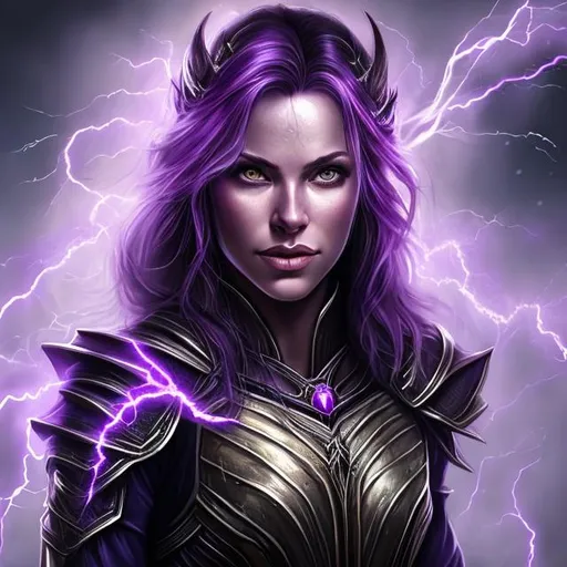 Prompt: purple portrait female princess, purple lightning background elder scrolls art