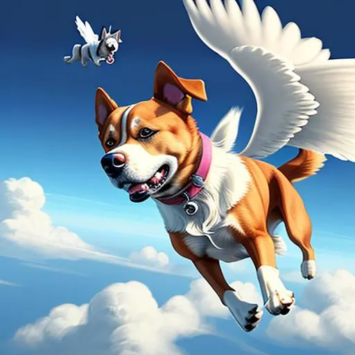 Prompt: Dogs, flying, dream, wonderful 