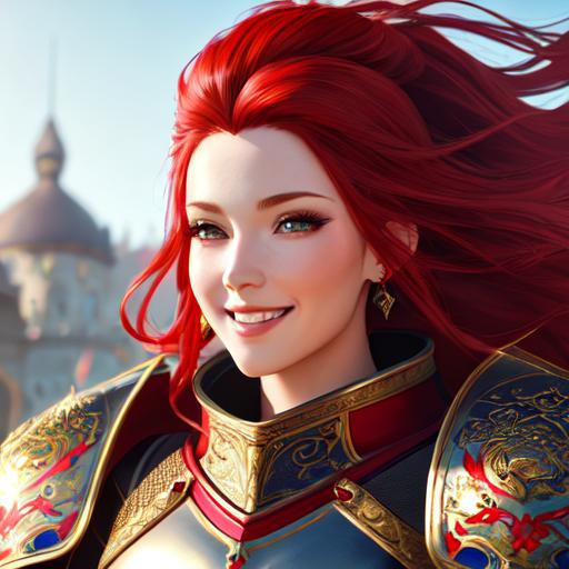 Red Hair Female Knight, Hairs Blowing In The Wind, W 