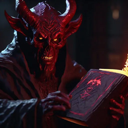 Prompt: "A Menacing digital Impasto of Demonic Tutor displaying Satanic Tome, stoic Malicious Aura, by Douglas Shuler, Alex Katz. Hyperfine details, Rendered in Unreal Engine 5, Cinematic Composition, Reimagined by industrial light and magic, smooth, 4k, ominous lighting, HDR, IMAX, Cinema 4D, shadow depth"