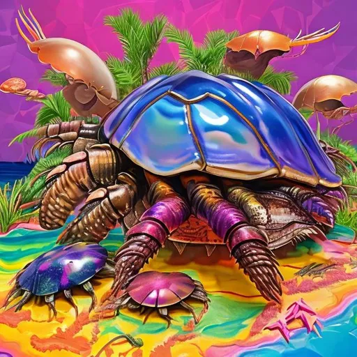 Prompt: Horseshoe crab diorama in the style of Lisa frank