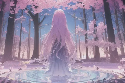 Prompt: ((digital art)), (best quality), masterpiece, amazing detailed, intricate detailed, (close to viewer), ((facing away)), 1girl, ((((Astral|hologram])))), (((astral plane))), (((bigger sakura tree background))), contemplative, peaceful, serene, beauty, loneliness