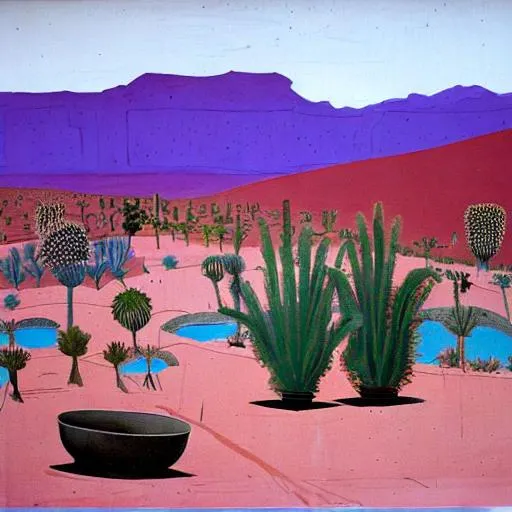 Slab city, desert, still life, David Hockney drawing... | OpenArt