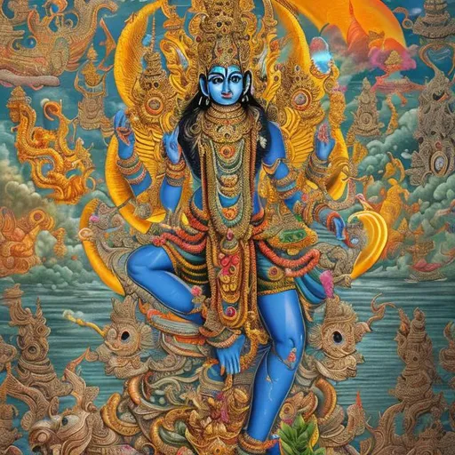 Prompt: A ultra detailed potrait of Lord Vishnu floating in the universe Balinese style 
