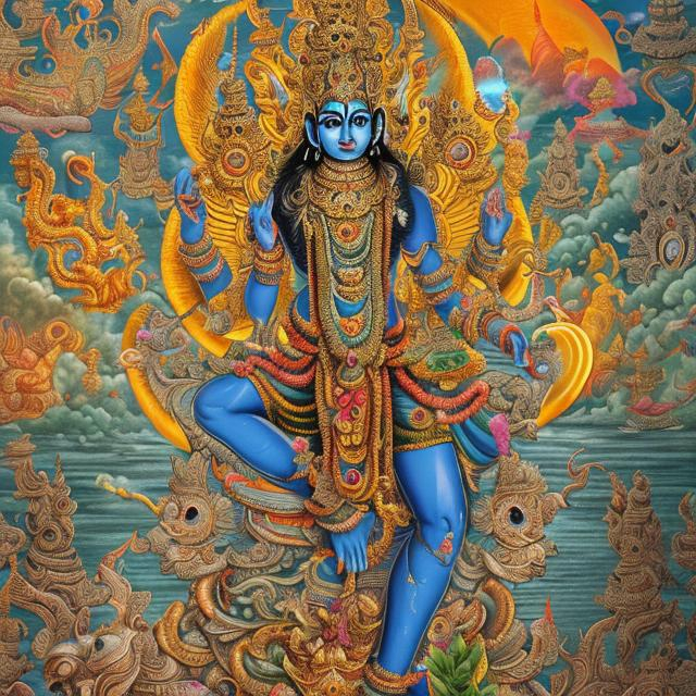 A ultra detailed potrait of Lord Vishnu floating in...