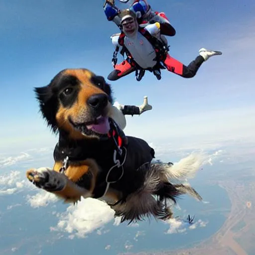 Prompt: Dog sky diving 