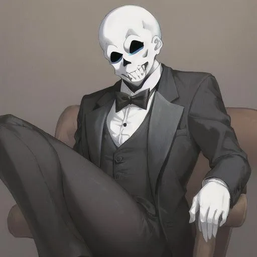 Prompt: A Masterpiece art of Sans form undertale wearing a tuxedo