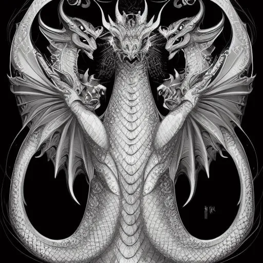 Prompt: Blend of timeless style and mythical allure. This unique design a majestic dragon, meticulously crafted with intricate details, evoking a sense of ancient folklore and mysticism.illustration, painting, drawing, art, sketch

