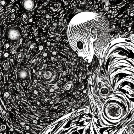 Prompt: Dark galaxy, black and white, Junji Ito